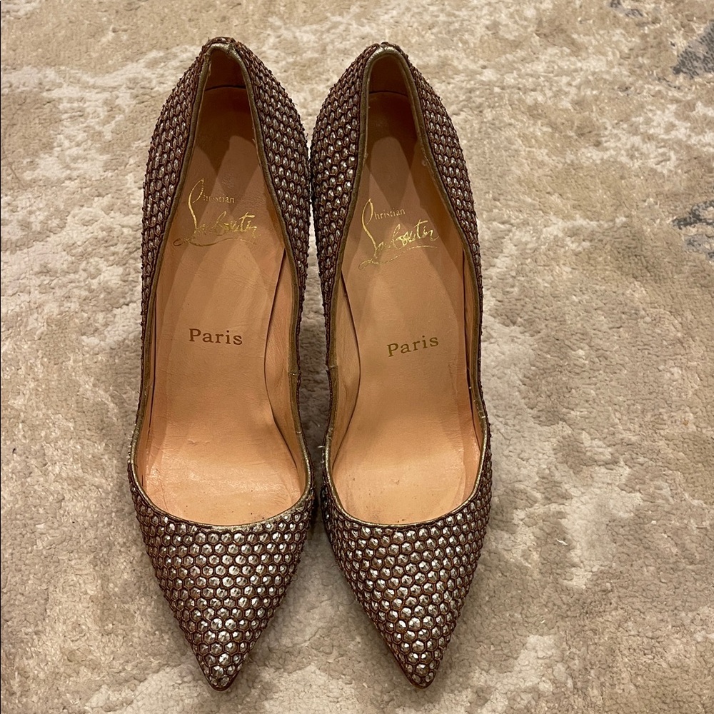 Christian Louboutin Sequin JEWELED Pigalle Silver Pumps Heels Shoes 38.5 - Picture 6 of 15